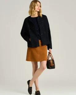 TAILORED WOOL AND SILK JACKET IN NAVY BLUE