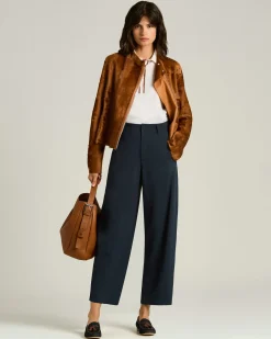 TAILORED WOOL AND SILK TROUSERS IN BLUE