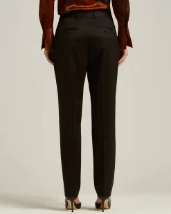 TAPERED TROUSERS IN STRETCH VIRGIN WOOL DARK BROWN