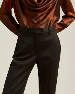TAPERED TROUSERS IN STRETCH VIRGIN WOOL DARK BROWN