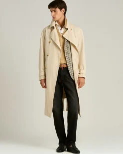 TECHNICAL COTTON DOUBLE-BREASTED TRENCH COAT BEIGE WITH LAMBSKIN DETAIL