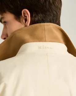 TECHNICAL COTTON DOUBLE-BREASTED TRENCH COAT BEIGE WITH LAMBSKIN DETAIL