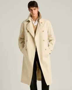 TECHNICAL COTTON DOUBLE-BREASTED TRENCH COAT BEIGE WITH LAMBSKIN DETAIL
