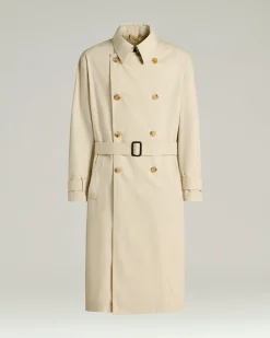 TECHNICAL COTTON DOUBLE-BREASTED TRENCH COAT BEIGE WITH LAMBSKIN DETAIL