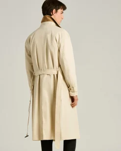 TECHNICAL COTTON DOUBLE-BREASTED TRENCH COAT BEIGE WITH LAMBSKIN DETAIL