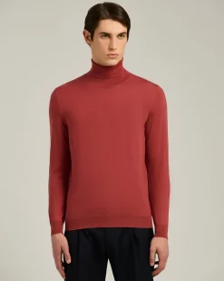 TERRACOTTA CASHMERE AND SILK PLAIN-KNIT TURTLENECK