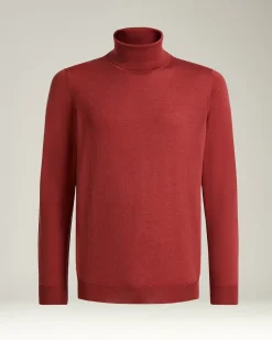 TERRACOTTA CASHMERE AND SILK PLAIN-KNIT TURTLENECK