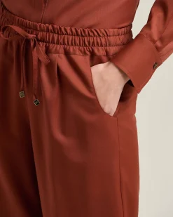 TERRACOTTA WOOL PALAZZO TROUSERS WITH ELASTIC WAIST