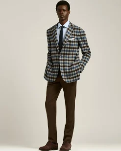 THREE-BUTTON CHECKED JACKET IN CASHMERE, VICUÑA AND SILK