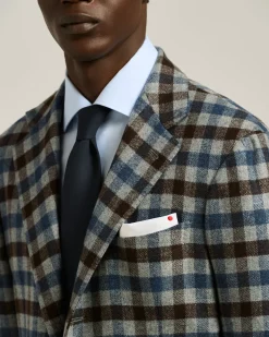 THREE-BUTTON CHECKED JACKET IN CASHMERE, VICUÑA AND SILK