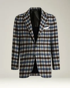 THREE-BUTTON CHECKED JACKET IN CASHMERE, VICUÑA AND SILK