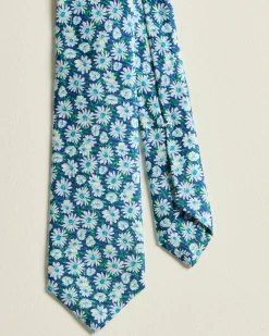 TIE IN PURE SILK MICRO FLORAL PATTERN BLUE GREEN