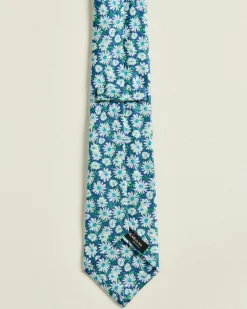 TIE IN PURE SILK MICRO FLORAL PATTERN BLUE GREEN