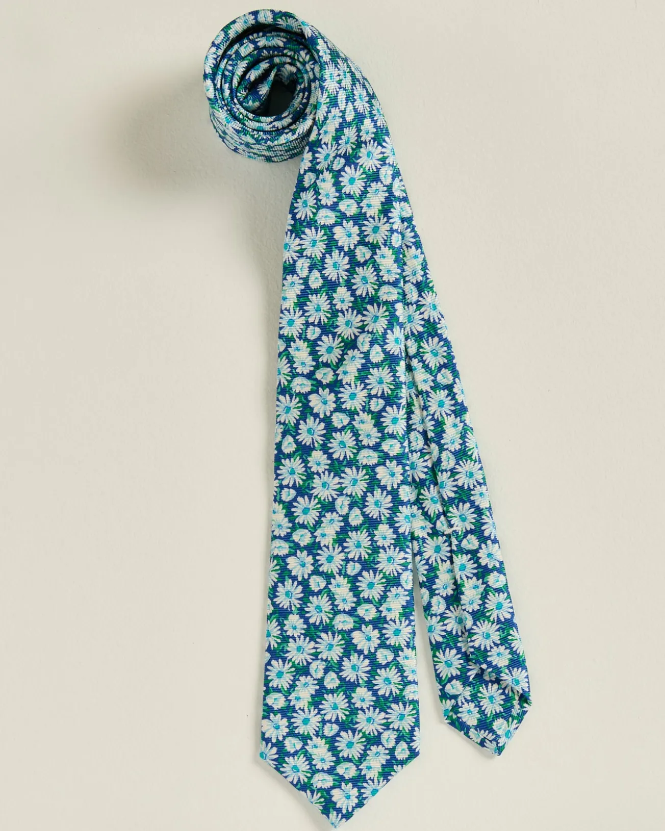 TIE IN PURE SILK MICRO FLORAL PATTERN BLUE GREEN