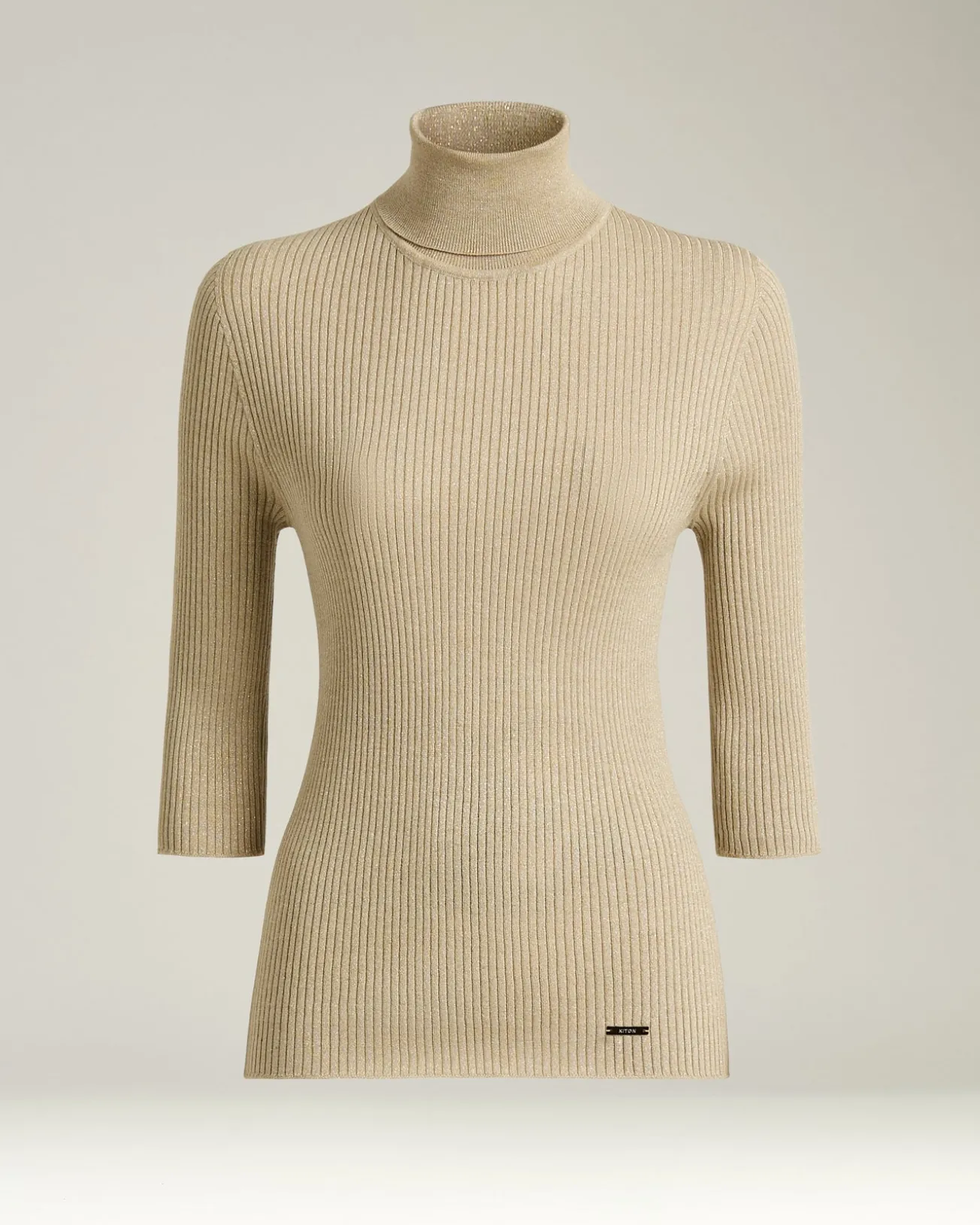 TURTLENECK SWEATER BEIGE WITH THREE-QUARTER SLEEVES