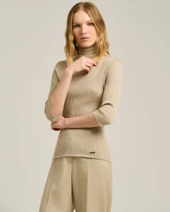 TURTLENECK SWEATER BEIGE WITH THREE-QUARTER SLEEVES