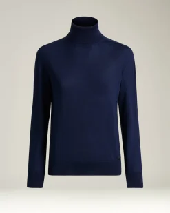 TURTLENECK SWEATER IN CASHMERE AND SILK SAPPHIRE BLUE
