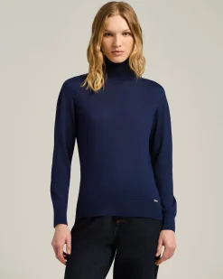 TURTLENECK SWEATER IN CASHMERE AND SILK SAPPHIRE BLUE
