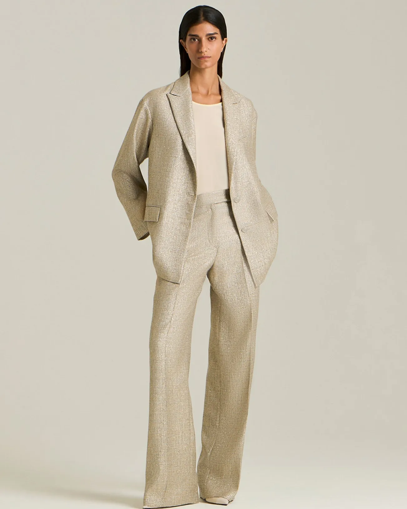 VISCOSE LAMÉ EFFECT TROUSERS
