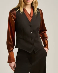 WAISTCOAT IN STRETCH VIRGIN WOOL DARK BROWN