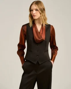 WAISTCOAT IN STRETCH VIRGIN WOOL DARK BROWN
