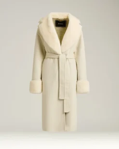 WHITE CASHMERE COAT WITH FUR DETAILS