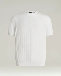 WHITE PURE COTTON SHORT-SLEEVED CREWNECK SWEATER