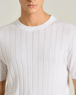 WHITE PURE COTTON SHORT-SLEEVED CREWNECK SWEATER