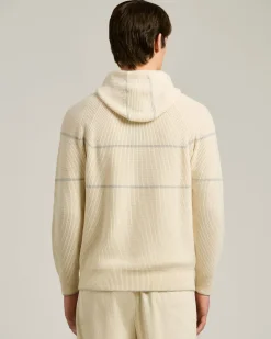 WHITE RIBBED PURE CASHMERE HOODIE