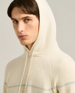 WHITE RIBBED PURE CASHMERE HOODIE