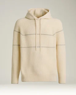 WHITE RIBBED PURE CASHMERE HOODIE