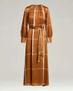 WHITE SILK SATIN DRESS WITH FLUID SILHOUETTE LEATHER