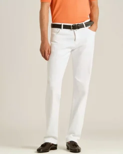 WHITE STRETCH COTTON FIVE-POCKET TROUSERS
