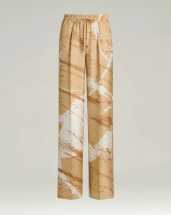 WIDE LEG TROUSERS WITH ABSTRACT PATTERN IN CAMEL SILK