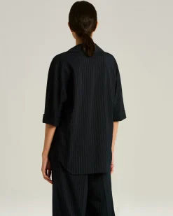 WOOL SHIRT WITH BLACK STRIPED PATTERN