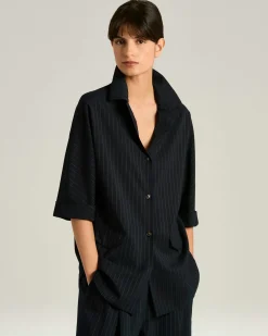 WOOL SHIRT WITH BLACK STRIPED PATTERN
