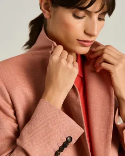 WOOL, SILK AND LINEN BLEND TAILORED DOUBLE-BREASTED JACKET ROSE