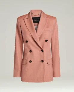 WOOL, SILK AND LINEN BLEND TAILORED DOUBLE-BREASTED JACKET ROSE