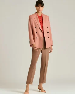 WOOL, SILK AND LINEN BLEND TAILORED DOUBLE-BREASTED JACKET ROSE